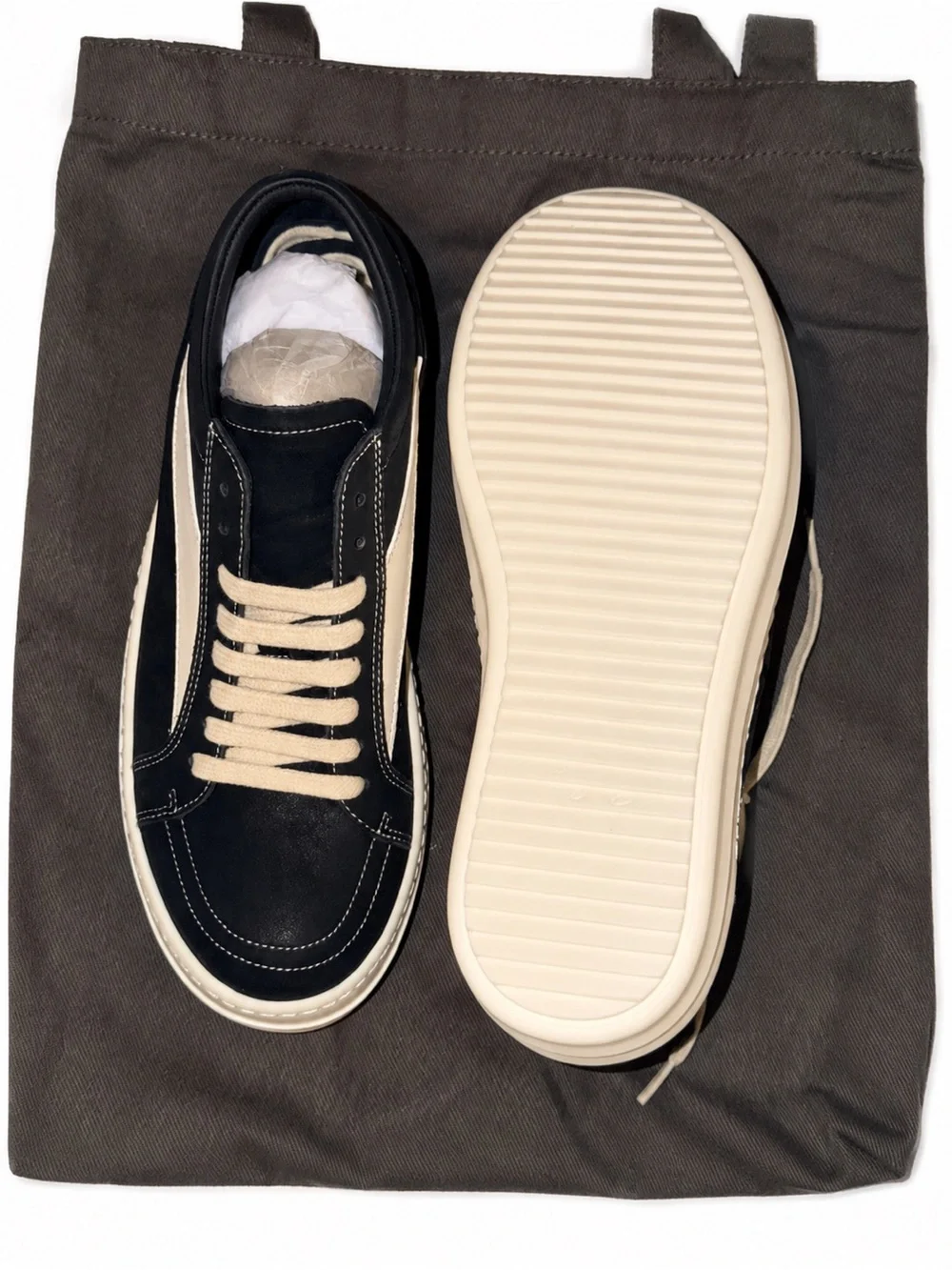 Rick Owen’s Black Oil Wax Leather Low-Top Sneakers size 12 (NO BOX)